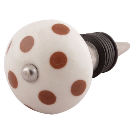 Brown Dotted Ceramic Floral Wine Stopper